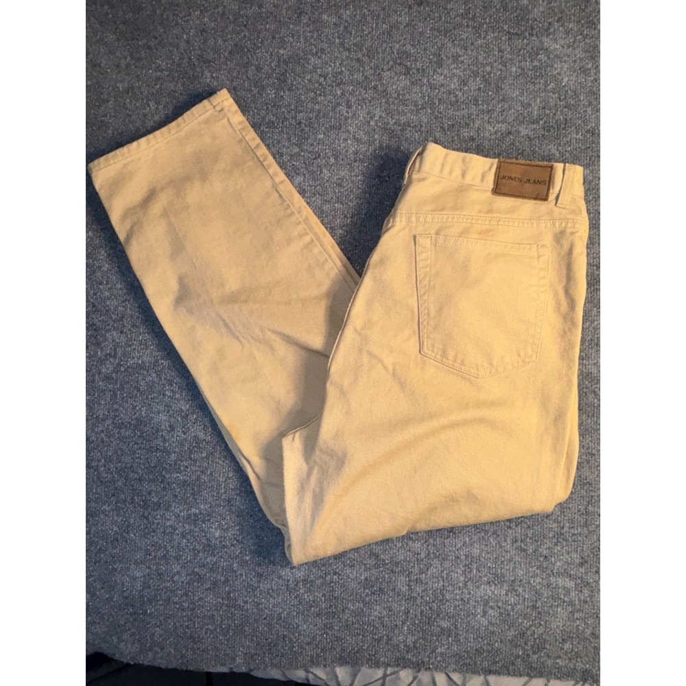 Jones Jeans Womens 18W Tan Denim Straight Leg Mid Rise Flat Front Double‎ Stitch